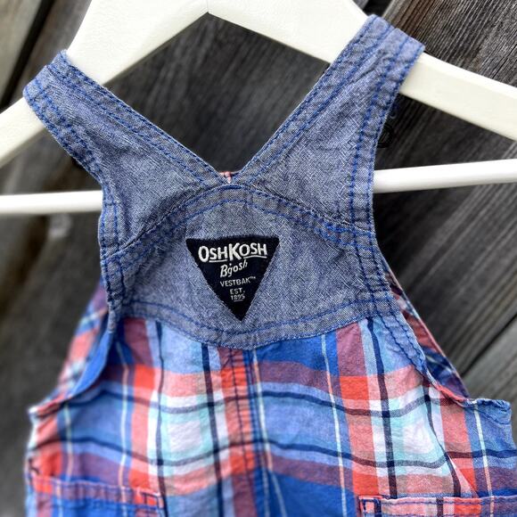 OshKosh‎ B'Gosh Plaid Shortalls, Size 3 Months - Picture 4 of 6